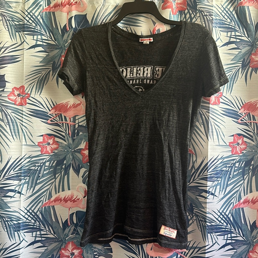 True religion t shirt . Dark grey see thru tank top . Size small